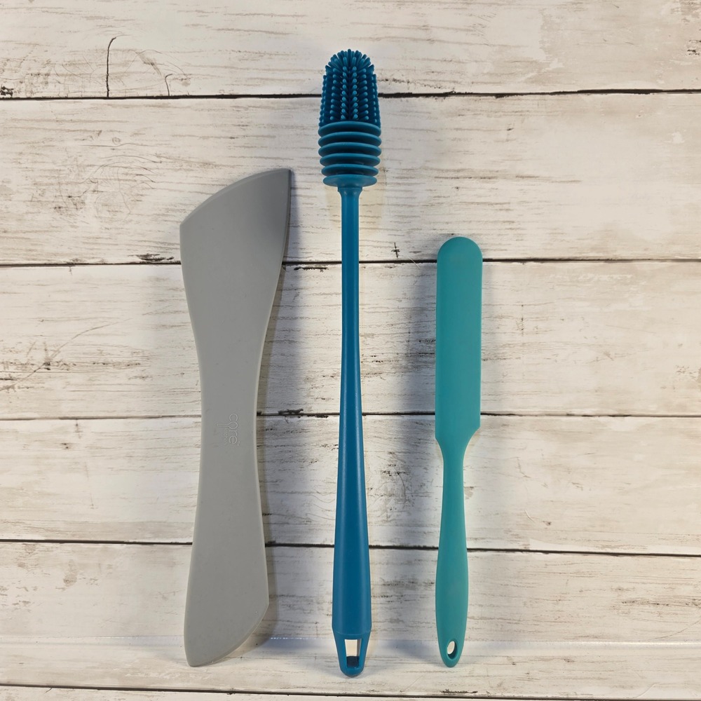 Core Kitchen Manna Silicone Tool Set Spatula Bottle Brush Scraper Grey Blue Teal